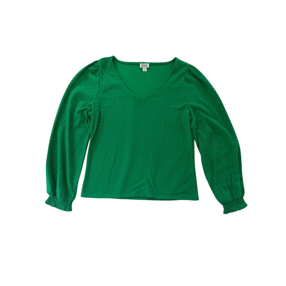 NWT Emerald Green Cotton‎ Cashmere Swiss Dot Puff Sleeve Blouse XS Holiday